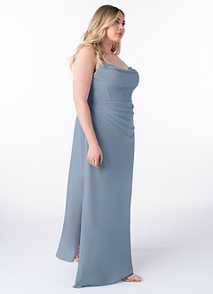 Azazie Mai Bridesmaid Dresses Dusty Blue Sheath Pleated Chiffon Dress image10