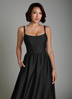 Azazie Mona Bridesmaid Dresses Black A-Line Corset Stretch Satin Dress image3