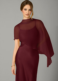 Azazie Jaleesa Bridesmaid Dresses Cabernet A-Line High Neck Stretch Satin Dress image2
