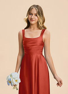 Azazie Azaria Junior Rust A-Line Pleated Stretch Satin Dress image7