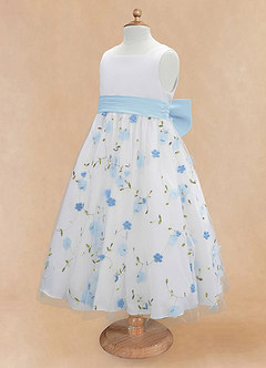 Azazie Pollie Flower Girl Dresses Sky Blue Sky Blue A-Line Bow Tulle Dress image3