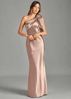 Azazie Yuanna 신부 들러리 드레스 인어 한쪽 어깨 메탈릭 새틴 바닥 길이 드레스 image3