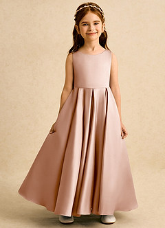 Azazie Pepper Flower Girl Dresses Champagne Rose A-Line Pleated Matte Satin Dress image4