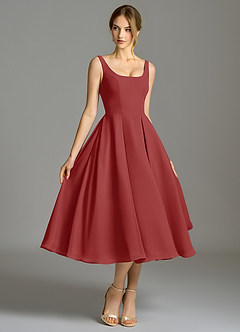 Azazie Amalie Bridesmaid Dresses Rust A-Line Pleated Chiffon Dress image3