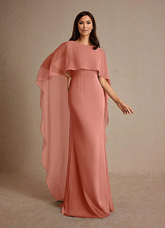 Azazie Milfred Mother of the Bride Dresses Salmon Pink Sheath Boatneck Stretch Satin Dress image3