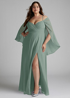 Azazie Cienna Robes de demoiselle d'honneur Robe Trapèze en Mousseline de soie Manches longues Sauge D'argent image7
