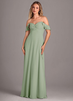 Azazie Kaylyn Abiti da Damigella Abito A-Line in Chiffon Increspato Verde Salvia image6