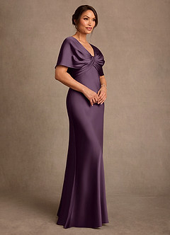 Azazie Dosia 신부의 어머니 드레스 쉬스 주름진 스트레치 새틴 플로어 길이 드레스 image2