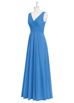 Azazie Flora Bridesmaid Dresses Blue Jay A-Line Pleated Chiffon Dress image9