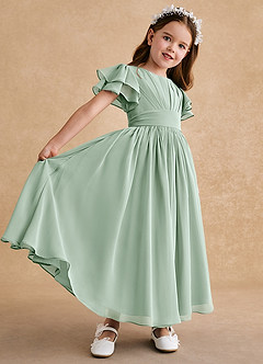 Azazie Ali Flower Girl Dresses Agave A-Line Pleated Chiffon Dress image6