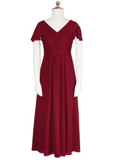Azazie Peony Junior Burgundy A-Line Pleated Chiffon Dress image6