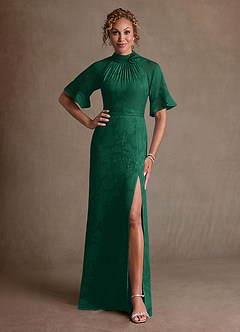 Azazie Hypatia Klänningar till brudens mor Klä Tubklänning i Blommig Utbrändhet Plisserad Smaragdgrön image1