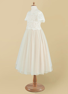 Azazie Petal Final Sale Diamond White Champagne A-Line Lace Tulle Dress image9