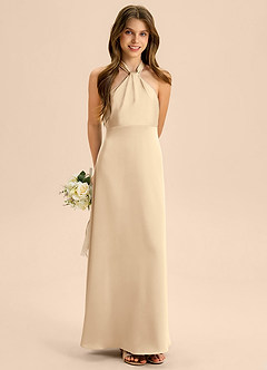 Azazie Beah Junior Robe Trapèze en Satin extensible Plissée Champagne image4