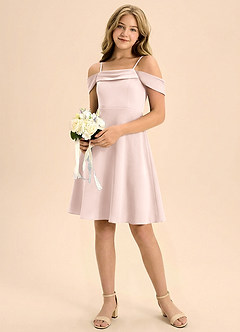 Azazie Anselie Junior Blushing Pink A-Line Pleated Stretch Satin Dress image1