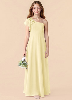 Azazie Arabella Junior Robe Trapèze en Mousseline de soie Rayé Sorbet Citron image6