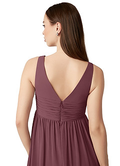 Azazie Yetta Maternity Bridesmaid Dresses A-Line V-Neck Gathered Chiffon Floor-Length Dress image3