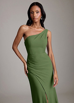 Azazie Madelyn Bridesmaid Dresses Olive Mermaid One Shoulder Chiffon Convertible Dress image8