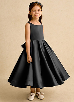 Azazie Babs Flower Girl Dresses Black Ball-Gown Pleated Matte Satin Dress image3