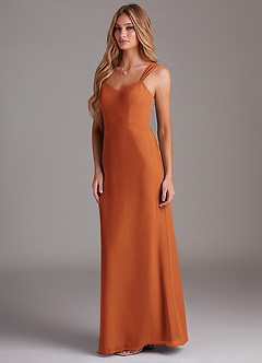 Azazie Denice Vestidos de damas de honor Vestido de Canela de Gasa de Corte Recto con Plisado image4