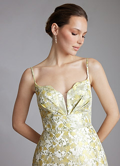 Azazie Oaklie Bridesmaid Dresses Yellow Blossom A-Line Jacquard Dress image5