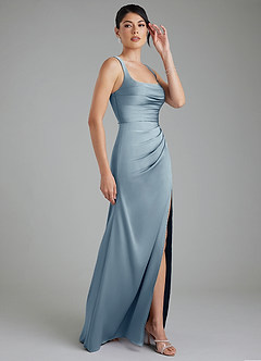 Azazie Sierra Bridesmaid Dresses Dusty Blue A-Line Corset Stretch Satin Dress image4
