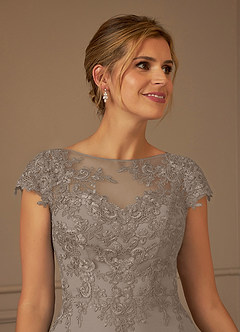 Azazie Terrano Mother of the Bride Dresses Taupe A-Line Scoop Lace Dress image4