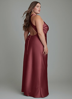 Azazie Evadne Bridesmaid Dresses Merlot Sheath Pleated Stretch Satin Dress image8