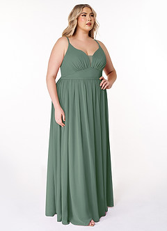 Azazie Rayna Bridesmaid Dresses Eucalyptus A-Line V-Neck Pleated Chiffon Dress image10