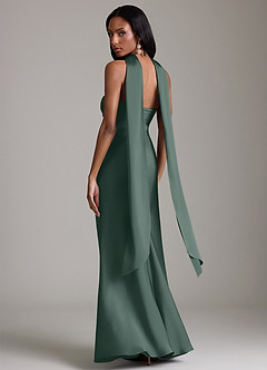 Azazie Saylor Vestidos de damas de honor Vestido de Musgo Marino de Satén Elástico de Corte Sirena con Sin tirantes image8