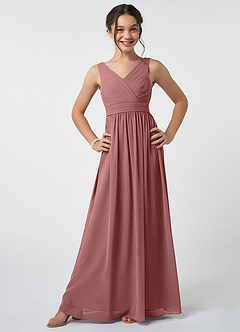 Azazie Kora Junior Desert Rose A-Line Pleated Chiffon Dress image1