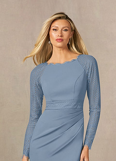 Azazie Peggy vestidos de madre de la novia Vestido de Azul Polvoriento de Encaje de Recto image5