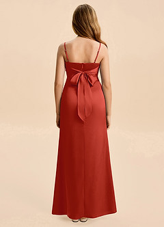 Azazie Christen Junior Rust A-Line Pleated Stretch Satin Dress image5