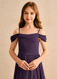 Azazie Shia Girls Formal Robe Demoiselle D'honneur Fillette Robe Trapèze en Mousseline de soie Épaule décolletée Prune image6