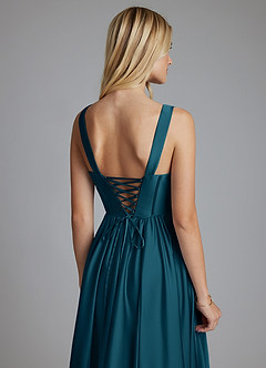 Azazie Delmie Bridesmaid Dresses Ink Blue A-Line Corset Stretch Satin Dress image3