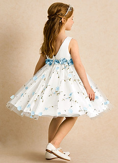 Azazie Starri Flower Girl Dresses Sky Blue Sky Blue Ball-Gown Beaded Matte Satin Dress image5