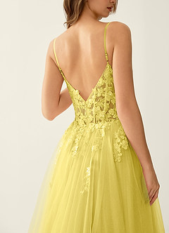 Mayami Yellow Lace Sequin Embroidery Tulle Prom Dress image6