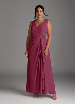 Azazie Manuella Mother of the Bride Dresses Mulberry A-Line V-Neck Pleated Chiffon Dress image2