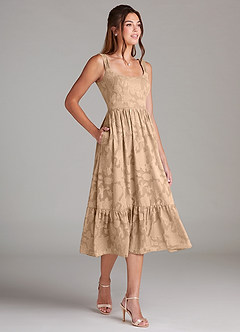 Azazie Alissa Bridesmaid Dresses Champagne A-Line with Pockets Floral Burnout Dress image4