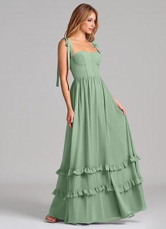 Azazie Anastacia Vestidos de damas de honor Vestido de Matcha de Gasa de Corte en A con Escote de Corazón image3