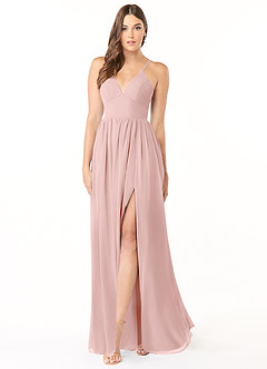 Azazie Aaida Robes de demoiselle d'honneur Robe Trapèze en Mousseline de soie Corset Rose Poudré image1