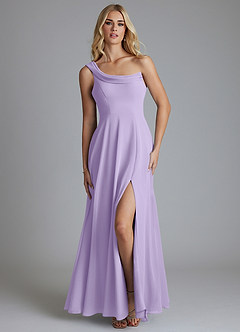 Azazie Naiyah 신부 들러리 드레스 A라인 한쪽 어깨 쉬폰 바닥 길이 드레스 image1