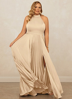 Christian Siriano Bridal for Azazie 1007 Bridesmaid Dresses Champagne A-Line Pleated Stretch Satin Dress image12