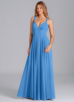 Azazie Darana Jurken voor bruidsmeisjes Jurk van Chiffon met A-Lijn Korset Blauwe Gaai image5