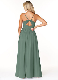 Azazie Dominic Brautjungfernkleider A-Linie V-Hals Gefaltet Chiffon Kleid Eukalyptus image2