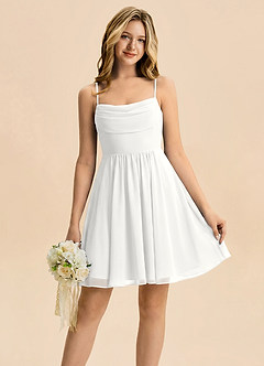 Azazie Bear Junior White A-Line Pleated Chiffon Dress image1