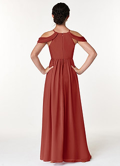 Azazie Seneca Junior Terracotta A-Line Off the Shoulder Chiffon Dress image2