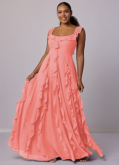 Barbie ♥ Azazie Bridesmaid Dresses Coral A-Line with Pockets Chiffon Dress image10