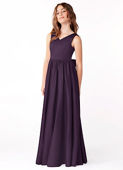 Azazie Hathaway Junior Plum A-Line Bow Matte Satin Dress image4