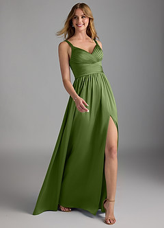 Azazie Chanel Robes de demoiselle d'honneur Robe Trapèze en Satin extensible Plissée Genévrier image6